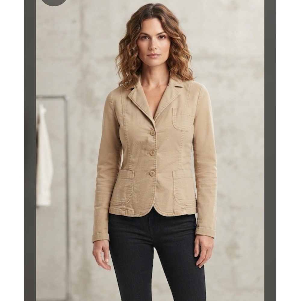 AC-3998 Women's Tan Cotton Blend Stretch 3-Button Casual Blazer Jacket Size M
